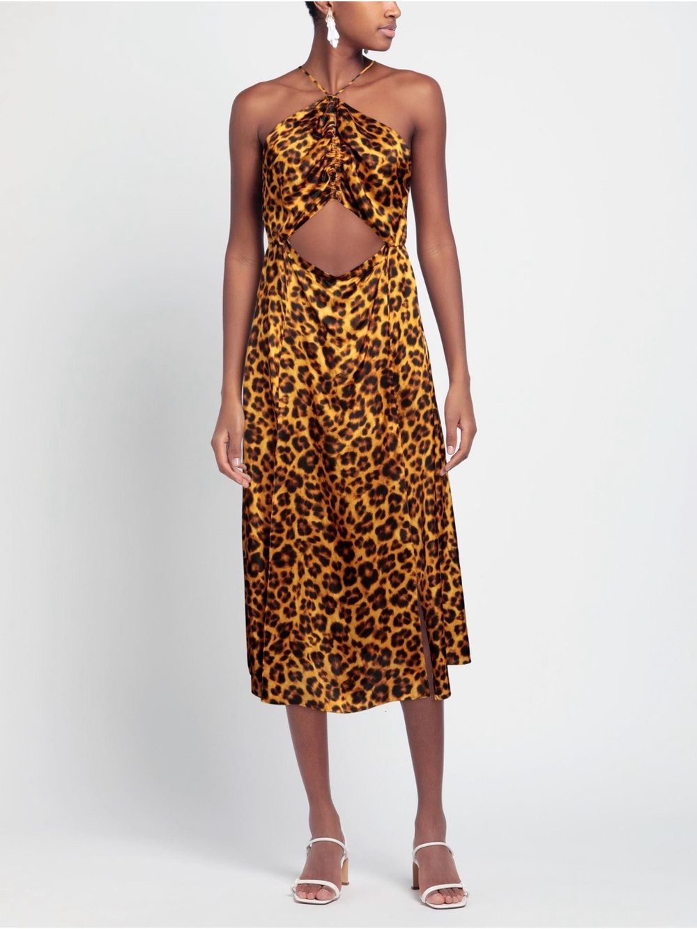 Sandro Leopard Print Halter Midi Dress